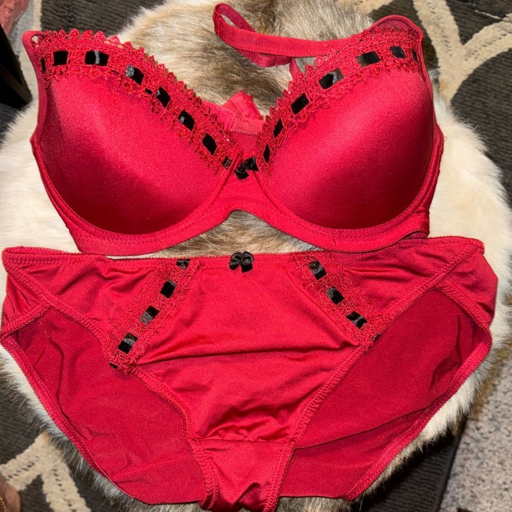Matching red bra and panty set